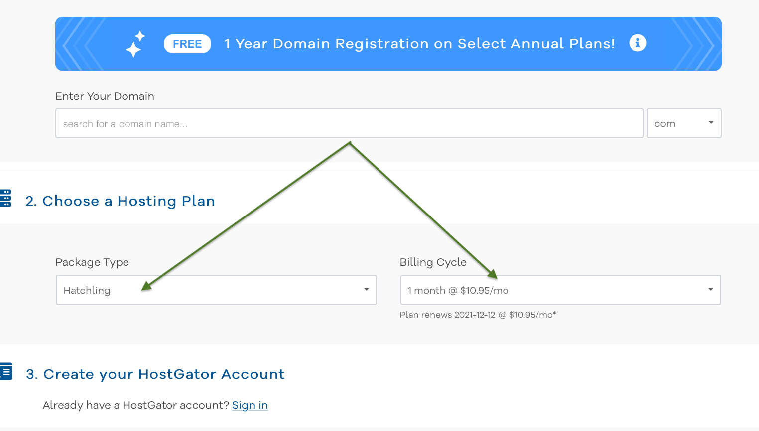 HostGator monthly web hosting plan