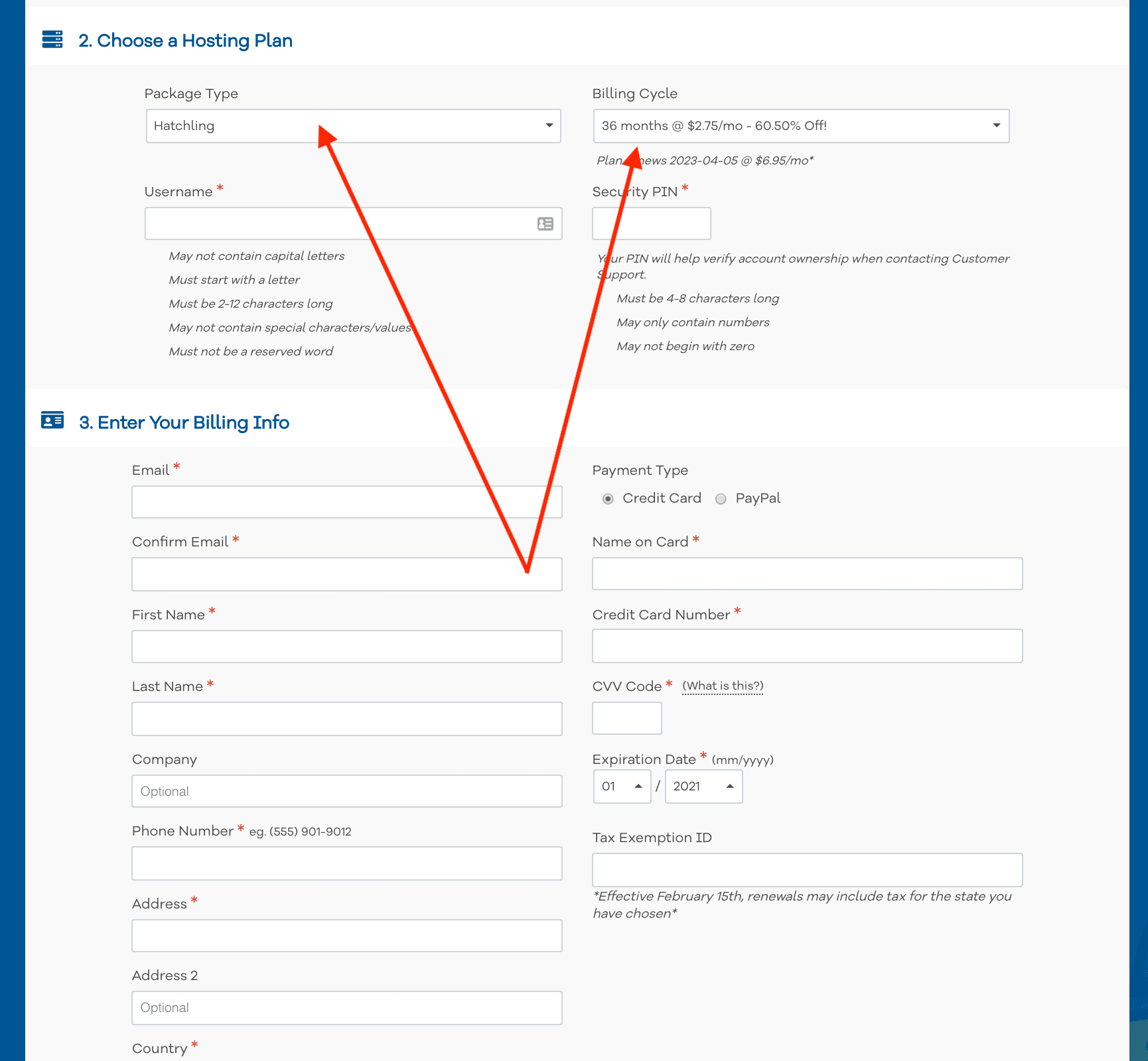 Creating the WordPress blog hosting account