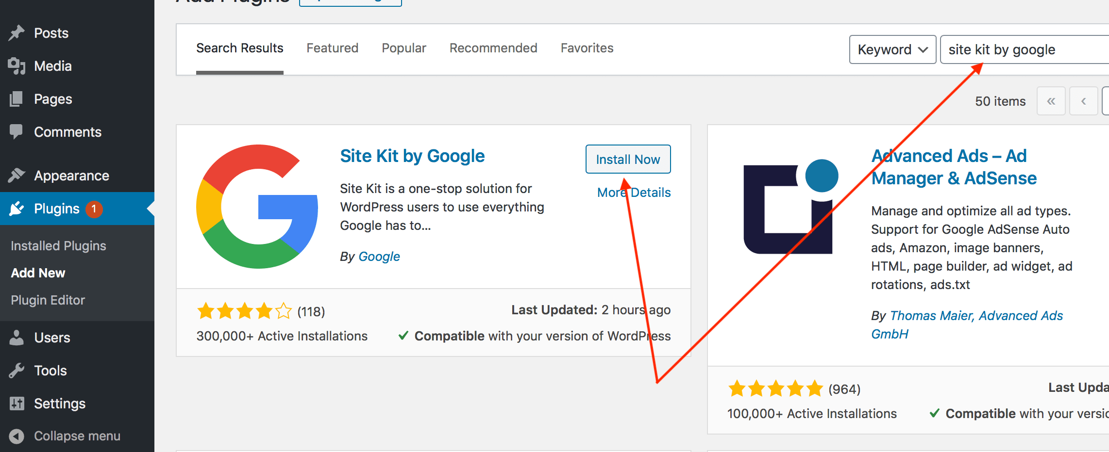 How to add the Site Kit by Google to WP
