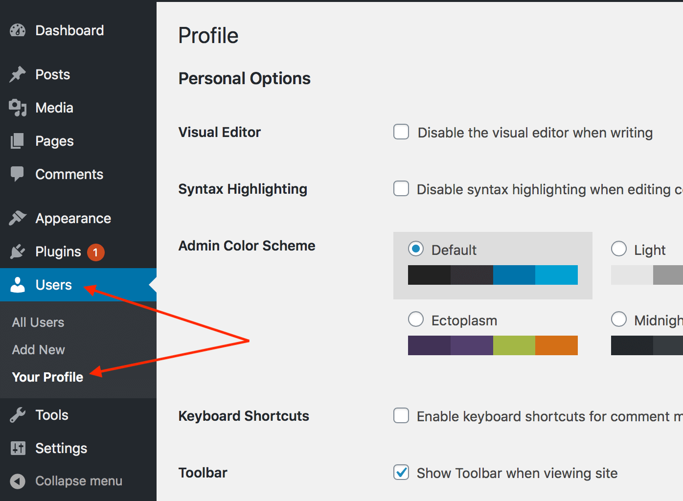 Access the WordPress Users menu
